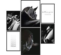 Papierschmiede® Mood Poster Set Deporte Ecuestre, Cuadros como decoración de paredes, Living y dormitorio, 2x 30x40cm y 4x 20x30cm, Caballo equitación jockey blanco-negro - sin marco