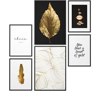 Papierschmiede® Mood Poster Set Hoja de Oro, Cuadros como decoración de paredes, Living y dormitorio, 2x A4 y 4x A5, Shine Bright Golden - sin marco