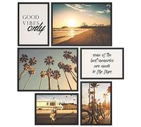 Papierschmiede® Mood Poster Set Los Angeles, Cuadros enmarcados en marcos de madera negros, Living y dormitorio, 2x A4 y 4x A5, California Dreaming West Coast