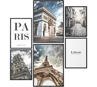 Papierschmiede® Mood Poster Set París, Cuadros como decoración de paredes, Living y dormitorio, 2x A4 y 4x A5, Torre Eífel Francia Arco de Tríunfo - sin marco
