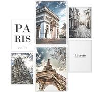 Papierschmiede® Mood Poster Set París, Cuadros enmarcados en marcos de madera blanca, Living y dormitorio, 2x A3 y 4x A4, Torre Eífel Francia Arco de Tríunfo