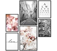 Papierschmiede® Mood Poster Set Primavera, Cuadros como decoración de paredes, Living y dormitorio, 2x A4 y 4x A5, Flores París Vintage Rosado - sin marco