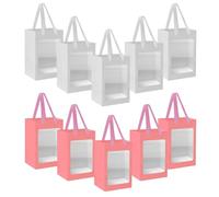 Papiertüten Rosa und Weiß 10 Stück Geschenktüten mit Klarem Fenster TUIOLUI Kleine Papiertüten mit Henkel Tüten für Einkaufen, Hochzeiten, Verpackungen, Geburtstag, Weihnachten 18X13X25 cm