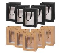 Papiertüten Schwarz und Braun 10 Stück Geschenktüten mit Klarem Fenster TUIOLUI Kleine Kraftpapiertüten mit Henkel Tüten für Einkaufen, Hochzeiten, Verpackungen, Geburtstag, Weihnachten 15X10X20 cm