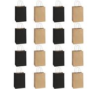 Papiertüten Schwarz und Braun, 16 Stück Geschenktüten TUIOLUI Kleine Kraftpapiertüten mit Henkel Tüten für Einkaufen, Hochzeiten, Verpackungen, Partys, Geburtstag, Weihnachten, Valentinstag 15X8X21 cm