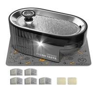 PAPIFEED Fuente de agua para gatos + bandeja de acero inoxidable + 1 alfombrilla de silicona + 5 filtros + 2 esponjas, fuente automática para mascotas de 84 onzas/2.5 L, fuente ultra silenciosa para