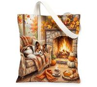 Papillon - Bolsa de lona de otoño para compras, 13 x 15 pulgadas, cosecha de otoño, chimenea, hoguera, reutilizable, estampado de comestibles, para mujeres, decoración de regalo de pintura estética de