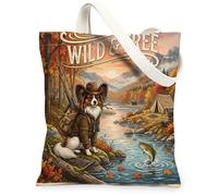 Papillon - Bolsa de lona para ir de compras de 13 x 15 pulgadas, diseño de otoño en el bosque, caza, pesca, reutilizable, estampado de comestibles, para mujeres, bosque de arce, pintura estética