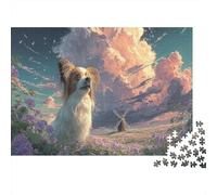 Papillon Chien Dans le Champ de Fleurs Puzzle 1000 Pièces Pet Défiant, Pour Adultes Jeux Éducatifs, Cadeau Et Décoration Idéale 38x26cm/1000pcs