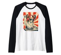 Papillon Dog DJ, música house, retro, amante de los perros Camiseta Manga Raglan