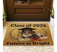 Papillon Dog Felpudo para puerta delantera, color negro, 29 x 17 pulgadas, tapete antideslizante para diploma de graduación, para exteriores, clase pequeña de 2026, para patio, garaje, zapatos fuera