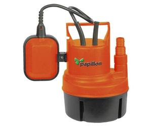 Papillon, electrobomba sumergible para agua limpia. Cuerpo ABS, IP68, potencia 2000W, h 25cm, Ø 17cm, nivel min. aspiración 5mm, impulsión Ø 3/4"-1", caudal 3500 lt/hr, altura 5mt.