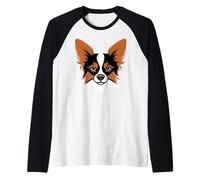 Papillon Lindo Juguete Continental de Dibujos Animados Perro Spaniel Cara de Cachorro Camiseta Manga Raglan