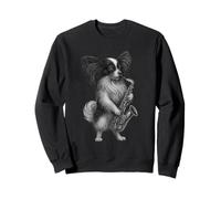 Papillon Perro Jugando Saxofón Jazz Música Amante de Perros Sudadera