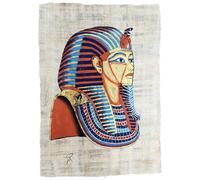 Papiro Egipcio Auténtico - Máscara Dorada del Faraón Tutankamón - Pintado a Mano en Egipto - 20x30 cm - Arte Decorativo Tradicional