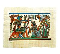 Papiro Egipcio Original de Tutankamón y su Esposa en la Caza - Cuadro Pintado a Mano en Egipto, Escena Real Amarna de Amor y Naturaleza, Arte Faraónico, 33x44 cm