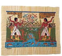 PAPIRO EGIPCIO ORIGINAL: La Familia de Tut Ank Amón al Completo sobre un Papiro de 33x43 cm Hecho y Pintado en Egipto Ref.29H-A