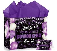 Papmiunm Bolsa de regalo para fiesta de despedida de despedida, buena suerte, para encontrar mejores compañeros de trabajo que nosotros, bolsas de regalo y suministros de papel de regalo (morado y