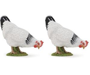 Papo- Gallina Blanca picoteando Figura, Color Negro-Rojo, 6,5 x 2,5 x 4,9 cm (51160) (Paquete de 2)