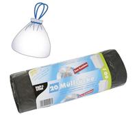 Papstar 14196 - Bolsas de basura (20 unidades, 60 L, polietileno de baja densidad 22 my) con cordón de sujeción, 75 x 65 x 75 cm, para cubos de basura, cubos de basura, cubos de pedal y contenedores similares (20 unidades), color gris