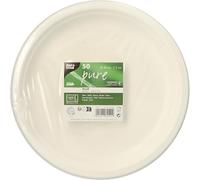 PAPSTAR 50 platos de caña de azúcar pure sin dividir, diámetro de 26 cm, 2 cm, color blanco