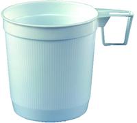 PAPSTAR Tazas desechables de poliestireno con asa, redondas, 250 ml, 8 x 8,5 cm, color blanco (40 unidades), 1 paquete de 40 unidades