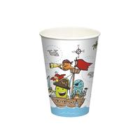 PAPSTAR Vasos de cartón, 0,2 l, diámetro de 7 cm, 9,7 cm, 88494, vasos desechables, diseño de piratas