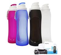 PAPU Botella de agua sin BPA,Botella de agua ultraligera,500ml Botella de agua plegable Botella de agua para fitness Gimnasio Yoga Senderismo al aire libre(Gris oscuro)