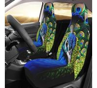 PAQOLSMCKR Juego de 2 fundas de asiento de coche, fundas de asiento para coche, diseño de pavo real azul, con correa elástica, impermeables, accesorios para automóvil, juego de 2