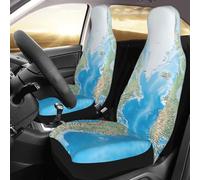 PAQOLSMCKR Juego de 2 fundas de asiento para coche, diseño de mapa del mundo, con correa elástica, impermeables, accesorios para automóvil, juego de 2