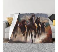PAQOLSMCKR Manta de cama de 50 x 40 pulgadas, manta de franela de caballos para sofá, manta de felpa reversible, suave y acogedora para sofá, camping, todas las estaciones