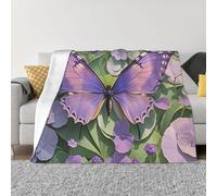 PAQOLSMCKR Manta de cama de 60 x 50 pulgadas, hermosa manta de franela con arte de mariposas moradas para sofá, manta reversible de felpa suave y acogedora para sofá, camping, todas las estaciones