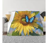 PAQOLSMCKR Manta de cama de 60 x 50 pulgadas, manta de franela de mariposa azul girasol para sofá, manta reversible de felpa suave y acogedora para sofá, camping, todas las estaciones