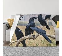 PAQOLSMCKR Manta de cama de 80 x 60 pulgadas, manta de franela de pájaros cuervo para sofá, manta de felpa reversible, suave y acogedora para sofá, camping, todas las estaciones