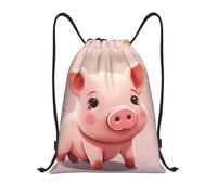 PAQOLSMCKR Mochila con cordón, plegable, color rosa, lindo cerdo, bolsa de cuerda, bolsa deportiva para gimnasio para mujeres y hombres, Negro, S