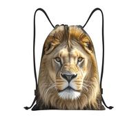 PAQOLSMCKR Mochila con cordón, plegable, con imagen de león, bolsa de cuerda, bolsa deportiva para gimnasio para mujeres y hombres, Black, M, Mochilas de viaje