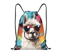 PAQOLSMCKR Mochila con cordón plegable de alpaca con lentes de sol, mochila de cuerda, bolsa deportiva para gimnasio para mujeres y hombres, Black, S, Mochilas de viaje