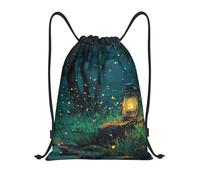 PAQOLSMCKR Mochila con cordón, plegable, luciérnagas y linterna, bolsa de cuerda, bolsa deportiva para gimnasio para mujeres y hombres, Black, S, Mochilas de viaje