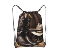 PAQOLSMCKR Mochila con cordón, plegable, naturaleza, animales salvajes, ciervos, mochila de cuerda, bolsa deportiva para gimnasio para mujeres y hombres, Botas vaqueras con sombrero negro, Talla única