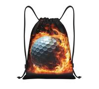 PAQOLSMCKR Mochila con cordón, plegable, para pelotas de golf en el fuego, bolsa de cuerda, bolsa deportiva para gimnasio para mujeres y hombres, Black, M, Mochilas de viaje