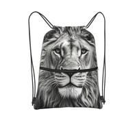 PAQOLSMCKR Mochila con cordón, plegable, planetas, estrellas y la Vía Láctea, mochila de cuerda, bolsa deportiva para gimnasio para mujeres y hombres, Cabeza de león en blanco y negro, Talla única
