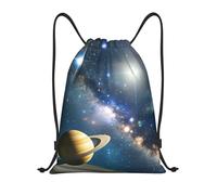 PAQOLSMCKR Mochila con cordón, plegable, planetas, estrellas y la Vía Láctea, mochila de cuerda, bolsa deportiva para gimnasio para mujeres y hombres, Negro, S