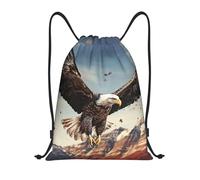 PAQOLSMCKR Mochila con cordón, plegable, un águila vuela sobre la mochila, bolsa de cuerda, bolsa deportiva para gimnasio para mujeres y hombres, Black, S, Mochilas de viaje