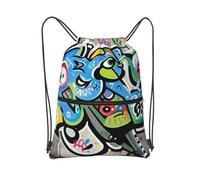 PAQOLSMCKR Mochila con cordón plegable Wild Goose by the Bridge, bolsa de cuerda, bolsa deportiva para gimnasio para mujeres y hombres, Dibujo de graffiti, Talla única