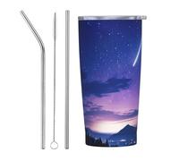PAQOLSMCKR Vaso de acero inoxidable con tapa, 20 onzas, aislado al vacío, diseño de silueta de cielo nocturno, taza de café para viajes, reutilizable, taza de coche con aislamiento de doble pared para