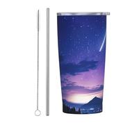 PAQOLSMCKR Vaso de acero inoxidable con tapa, 20 onzas, aislado al vacío, diseño de silueta de cielo nocturno, taza de café para viajes, reutilizable, taza de coche con aislamiento de doble pared para