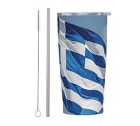 PAQOLSMCKR Vaso de acero inoxidable con tapa, 20 onzas, vaso aislado al vacío, taza de café con bandera griega, taza de café para viajes, reutilizable, taza de coche con aislamiento de doble pared