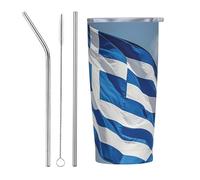 PAQOLSMCKR Vaso de acero inoxidable con tapa, 20 onzas, vaso aislado al vacío, taza de café con bandera griega, taza de café para viajes, reutilizable, taza de coche con aislamiento de doble pared