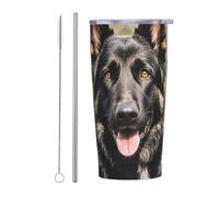 PAQOLSMCKR Vaso de acero inoxidable con tapa, 20 onzas, vaso aislado al vacío, taza de café de pastor alemán negro, taza de café para viajes, reutilizable, taza de coche con aislamiento de doble pared