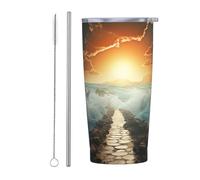 PAQOLSMCKR Vaso de acero inoxidable con tapa, 20 onzas, vaso aislado al vacío, taza de café dividida, camino del mar, taza de café para viajes, reutilizable, taza aislada de doble pared para café